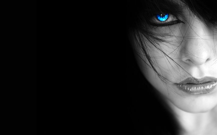 blue eyes, girl, animation