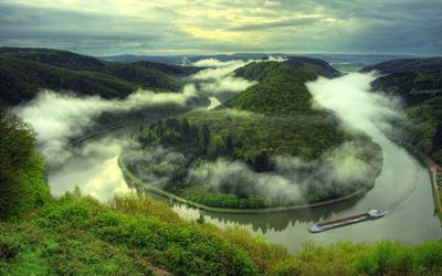 the bend of the river, saarschleife, river, fog, saar, germany, saar loop