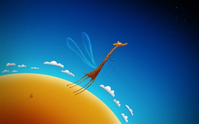 giraff, abstraktion, flygning