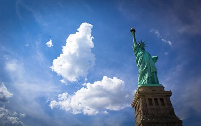 the statue of liberty, usa, the sky, clouds, new york