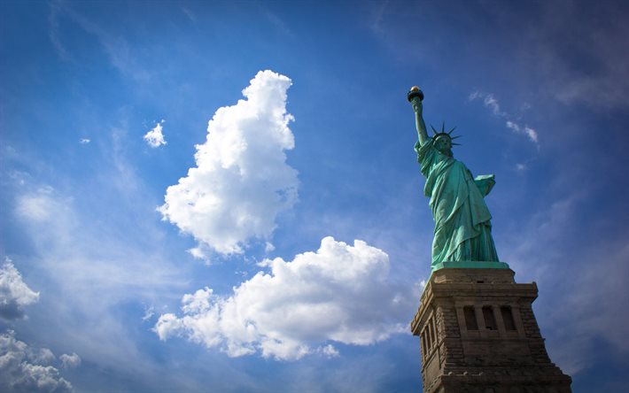 प्रतिमा की स्वतंत्रता, संयुक्त राज्य अमेरिका, आसमान, बादलों, न्यूयॉर्क