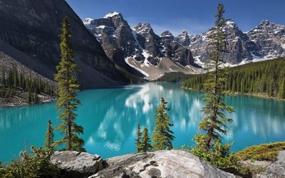 güneşli bir gün, yaz, dağ, göl, moraine Gölü, Kanada