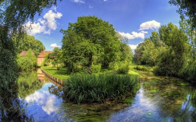 itchen, hdr, england, hampshire, summer, trees, river
