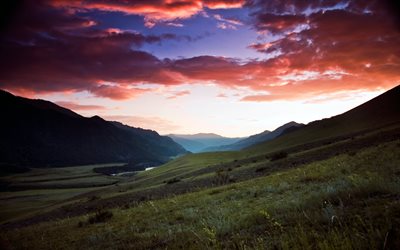 sunset, mountains, altai, russia