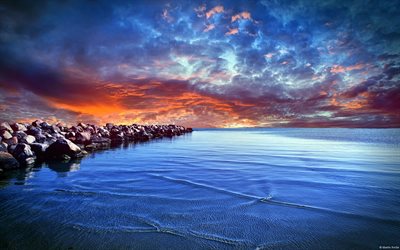 夕日, 夕方の風景, バルト海