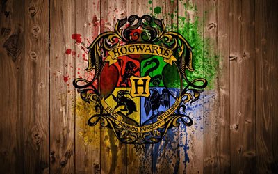 con el emblema de hogwarts, hogwarts, harry potter