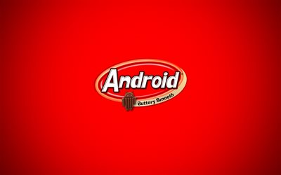 logo, android kitkat, punainen tausta