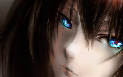 tjej, anime, ryougi shiki, blå ögon