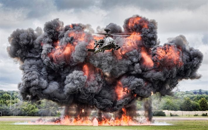 helicopter gunships, ah-64, apache, explosion