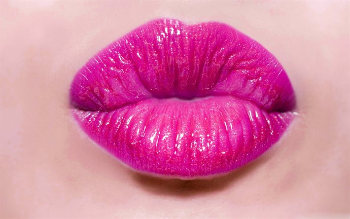 esponja, batom rosa, beijo, lábios femininos, lábios cor de rosa