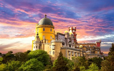 the pena palace, sunset, sintra, portugal, mousse