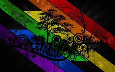 el grunge, el arco iris, creativo, árboles