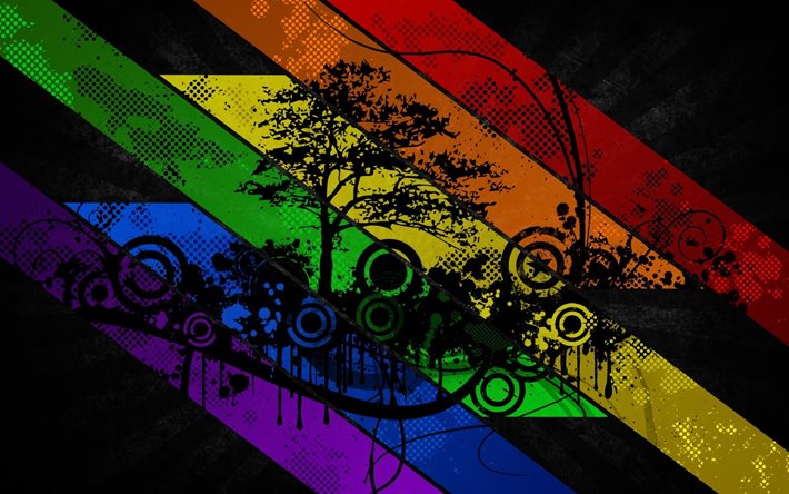 grunge, regnbåge, kreativ, träd