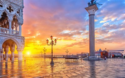 veneza, canal grande, itália, piazza san marco, pôr do sol