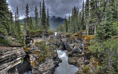 au canada, les chutes athabasca, en alberta, rock, canada