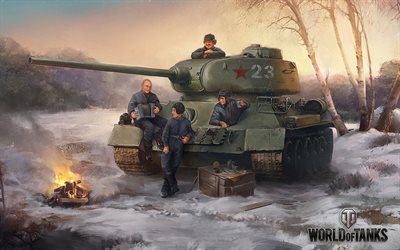 invierno, tanque t-34-85, world of tanks