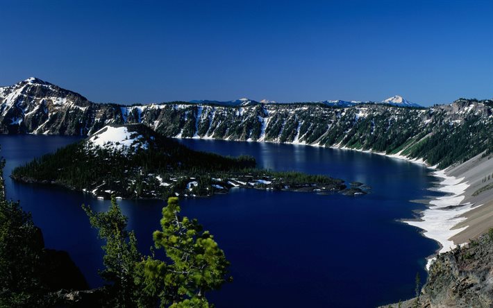 winter, usa, oregon, crater lake, mountain lake