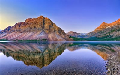 alberta, bow lake, Kanada, akşam, sakin, dağlar, göl bou
