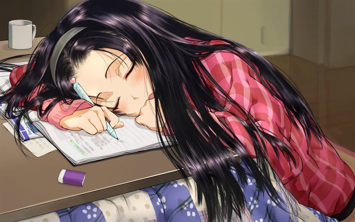 écolière, le sommeil, soudain, sakura, anime, sakura ani