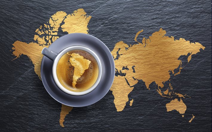 carte du monde, café, tasse, créatif