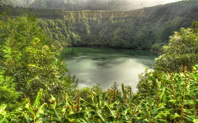 الغابات, الصيف, البحيرة, lagoa de santiago, سان ميغيل, hdr