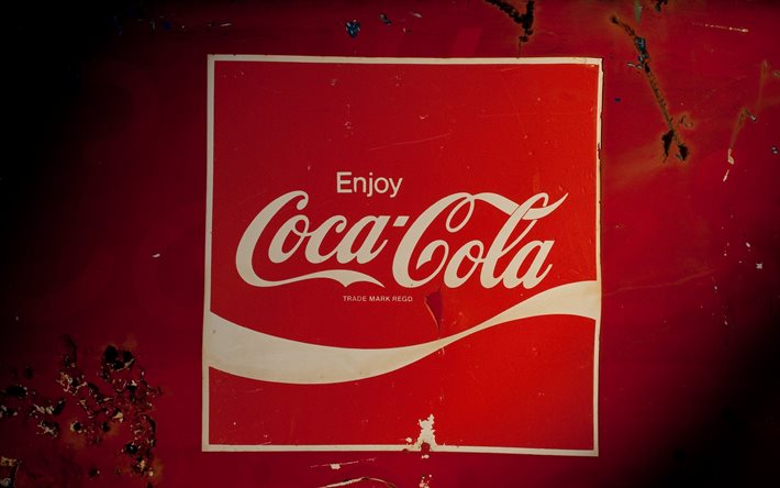 coca-cola, logo, punainen tausta