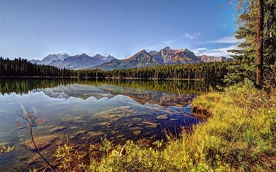 lago herbert, montanhas, parque nacional, banff, alberta, canadá
