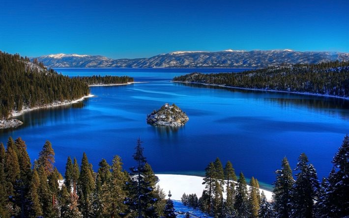 lake tahoe, द्वीप, पहाड़ों, california, संयुक्त राज्य अमेरिका, झील तेहो