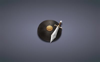 a espada, fundo cinza, escudo, minimalismo
