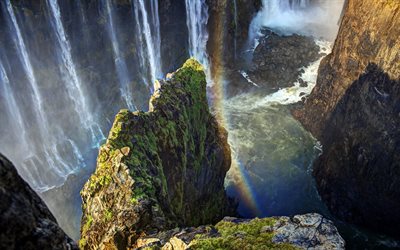 victoria falls, zimbabwe, the zambezi river, rainbow, rock