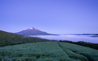vulkanen, honshu, berg, kvällslandskap, fuji, japan