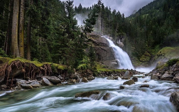 forest, krimml, salzburgo, austria, waterfall