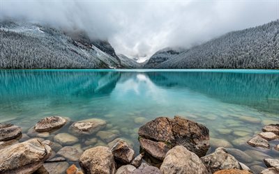 mountain lake, winter, banff, morraine lake, alberta, canada