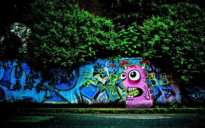 monster, graffiti, den zaun