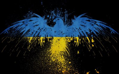 the flag of ukraine, bird, grunge