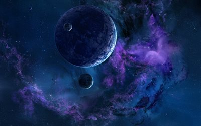 planeta, espacio, púrpura brillo
