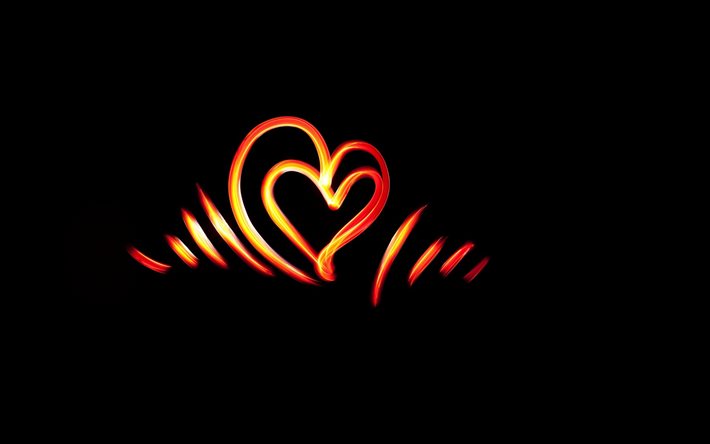 heart, fire, tape, black background