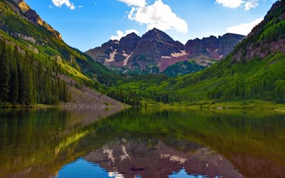 summer, maroon bells, mountain lake, colorado, usa