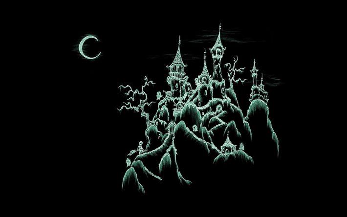 la noche, el castillo, los fantasmas, fondo negro, el castillo de