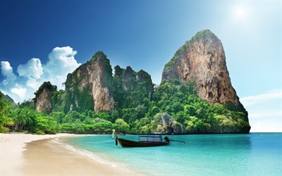 la mer, la côte, en bateau, le rock, la thaïlande
