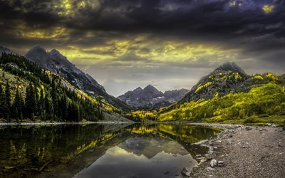 콜로라도, lake 적갈색, 미국, 산, 적갈색 호수, 구름