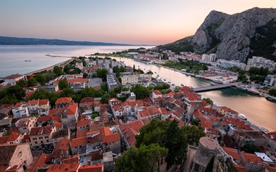 omis, Hırvatistan, nehir cetina', şehir, Gün batımı