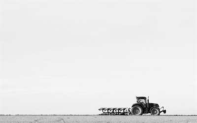 trattore in campo, a sfondo grigio