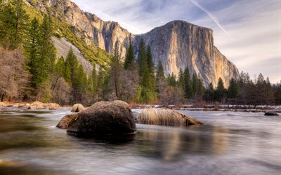 mountains, national park, stones, yosemite, river, olmstead point