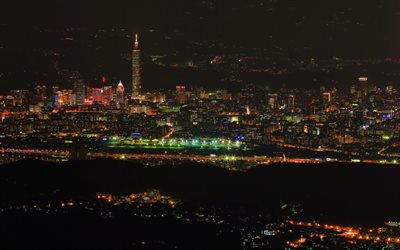 중국, 타이베이, taiwan, 밤에 도시