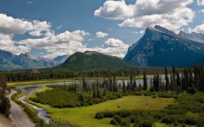 Kanada, banff, orman, dağlar, göl vermillion, vermillion göl