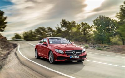 Mercedes-Benz E-Class Coupe, road, 2017 cars, supercars, red, movement, Mercedes