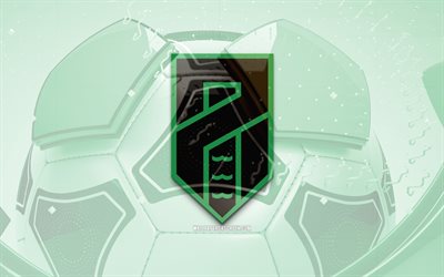 Pordenone FC glossy logo, 4K, green football background, Serie B, soccer, italian football club, Pordenone FC 3D logo, Pordenone FC emblem, Pordenone FC, football, sports logo, Pordenone Calcio