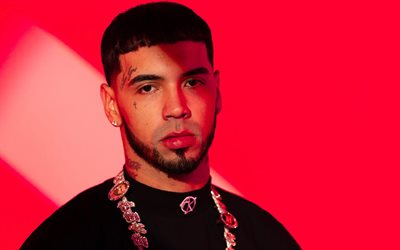 anuel aa, porträtt, emmanuel gazmey santiago, röd bakgrund, puertoricansk rappare, populära sångare