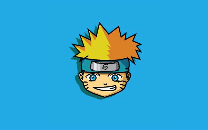 4k, Uzumaki Naruto, minimalism, blue backgrounds, Naruto characters, protagonist, Naruto, manga, Uzumaki Boruto, Naruto Uzumaki minimalism, samurai, Naruto Uzumaki